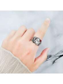 1PC Poker Ring For Men, Fashionable, Square Design, Red Hearts, Black Spades, Red Peaches, High-End Feel, Dragon Ring, Unique Ring - Multicolor - View 2