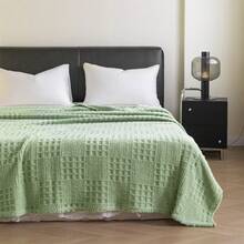 1pc Plaid Jacquard Thin Blanket, No Pillowcase, Soft And Skin-Friendly, Multiple Sizes, Multi-Purpose Blanket For Sofa, Bed, Suitable For Office, Living Room Sofa, Bedroom Bed, Suitable For Spring And Autumn Use - Green - View 8