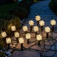 Embossed Crystal Solar Stake Lights, Switchable Warm White & Colour Changing LED, Ice Cube Shape, Auto Activate At Dusk, Waterproof Landscape Lamp For Garden, Yard & Beach Decor - Ice Cube Lamp - View 12