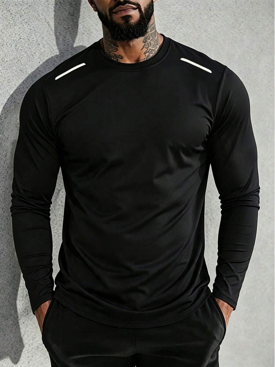 Functional Long Sleeve Sports Top, Slim Fit Shoulder And Waistline, Suitable For Outdoor And Daily Wear, Sleek Style, Black - Black - View 1