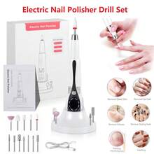 Furadeira de Unhas Elétrica Sem Fio, Conjunto de Lixa de Unhas Portátil Recarregável, Velocidade Ajustável de 15000 RPM, Ferramenta Profissional de Polimento de Unhas, Bateria de 500mAh - Branco - Visão 3