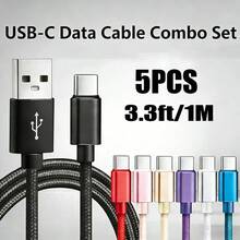 5pcs USB-C Nylon Braided Fast Charging Data Cable, Multiple Specifications Available, Compatible With Apple, Pixel And Android Devices - Multicolor - View 2