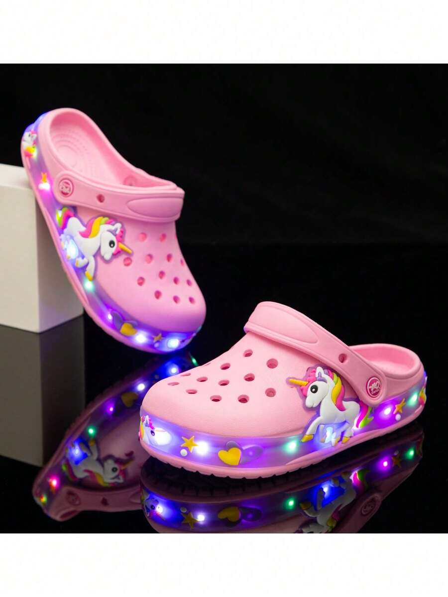GETAC Sandalias chanclas luz LED de verano niña comodos para deporte y playa diseño unicornio - Rosa - Ver 1