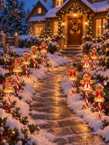 Christmas Gingerbread Man Solar Ground Light, Waterproof LED Outdoor Pathway Light, 8 Lighting Modes, Auto On At Dusk, 8 Hours Working Time, Cute Garden Decor, Christmas Garden Lawn Porch Gift, Christmas Party - Multicolor - View 5