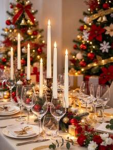 6/3/1pc White LED Flameless Taper Candles, 3D Wick Flickering Realistic Flame, Battery Operated Pointed Tea Candles, Suitable For Birthday, Wedding, Home Party Decoration, Flameless Window Sill Candles, Classic White Candles - Candle Lamp - View 2