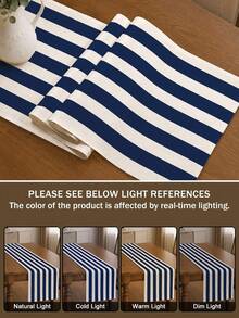 1pc,Bohemian Style,Minimalist Striped Table Runner,Microwave Dust Cover,Protective Cover,Rectangular Tablecloth,Washable,Suitable For Home Dinner,Coffee Table,Kitchen And Dining Room Decor,Dining Table Decoration Party And Scene Decor,Home Decor,Outdoor Patio Table Runner Decor,Entryway Decor,Fireplace Cover - Navy Blue - View 6