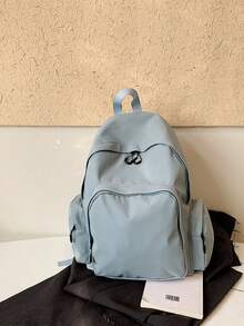 Simple Black Rucksack + Lightweight & Wear Resistant + College Weekend Travel + Smooth Fabric Basic Backpack - Multicolor - View 7