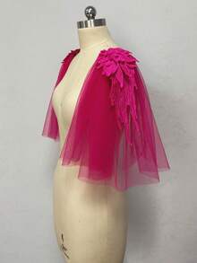 1 Pair 30cm Red Winged Faux Pearl Mesh Puff Epaulette, Dark Bride Accessory,Summer,Beach,Wedding - Multicolor - View 9
