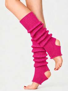 1 Pair Women's Knitted Stirrup Leg Warmers, Y2K Leg Warmers For Women, Fall Winter Heel-Exposing Boot Covers For Yoga, Ballet, Dance & Workout - Multicolor - View 16