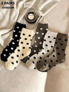 Women's New Autumn/Winter Maillard Color Polka Dot Pattern Minimalist Casual Korean Style Versatile Mid-Calf Socks, All-Season Wear, Women's Long Socks - Multicolor - View 9