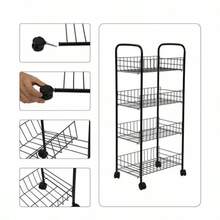 1pc Iron Mesh Storage Rack With Side Storage Bucket, Large Capacity Space-Saving, Desktop Organizer For Skincare, Stationery And Kitchen Supplies, Suitable For Kitchen, Study Room, Bedroom And Vanity Table Rolling Utility Cart - Multicolor - View 6