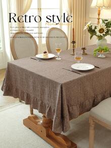 1pc Ruffle Edge Tablecloth, Fresh Country Style, Suitable For Dining Table Decoration, Picnic Tablecloth, Holiday Celebration, Wedding Party Gathering, Birthday Banquet, Daily Dining Table, Kitchen And Dining Room Decoration, All Seasons, Home Decor - Camel - View 1