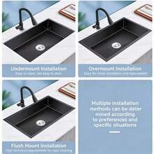 1 Set Hotel Home Kitchen Dishwashing Vegetable Washing Black Stainless Steel Multi-Function Large Sink, Includes Multiple Water Outlet Modes, Pull-Out Faucet, Drain Outlet, Drain Pipe, Cleaning Faucet, Soap Dispenser 5040 (X) Black Diamond - Black - View 7