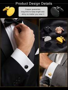 Men Round Solid Cufflinks, Smooth Polished Plain Round Surface, Classic Business Formal Style, Shirt Cuff Links, All Season Wedding Accessory - Multicolor - View 4