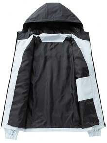 1pc Men's Patchwork Hooded Jacket, Suitable For Daily Wear And Outdoor Hiking, Autumn/Winter Outerwear - Baby Blue - View 5