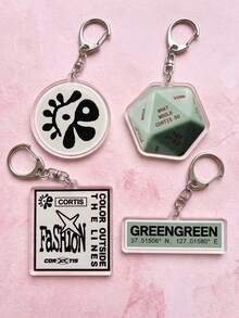 1Pc/4Pcs Cor-Tis K-Pop Group Fashion Acrylic Keychains, Including Abstract Black And White Art Graphics, Green Decision Dice, Fashion Slogan Square Plate And GREENGREEN Coordinate Green Long Plate Design, Fashion Bag Charm, Suitable For Fan Gifts, Support Collection, All Season Use - Multicolor - View 3
