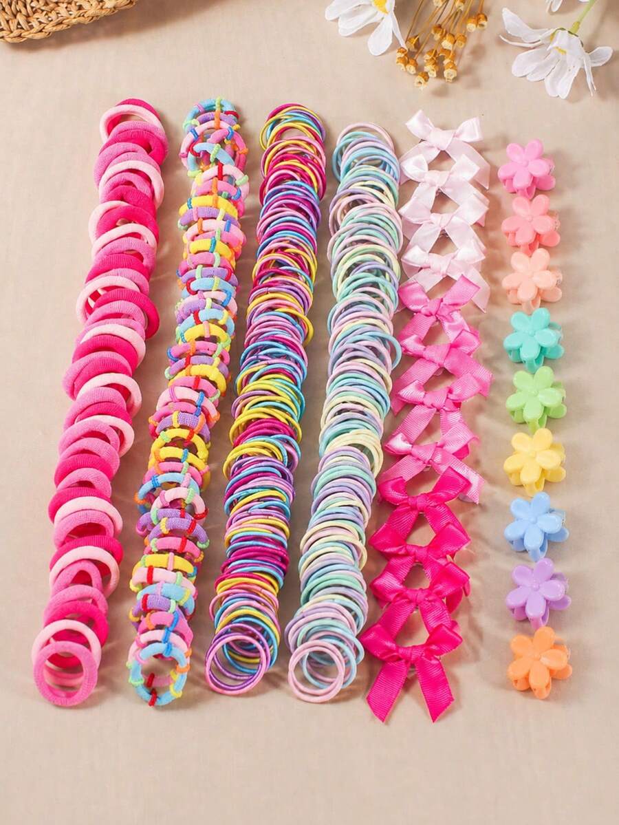 800pcs/Set Girls Cute Hair Ties Bow Hair Clips Star Hair Accessories Suitable For Girls Daily Wear Versatile - Multicolor - View 1