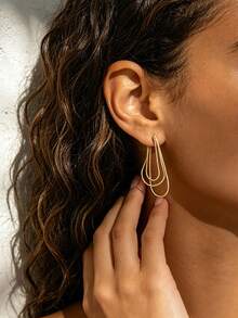 1 Pair Metal Chain Earrings, European & American Style Personalized Fashion For Women & Girls - Gold - View 1