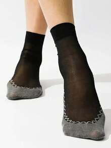 5 Pairs Of Casual Versatile Daily Black Anti-Slip Breathable Stockings - Black - View 2