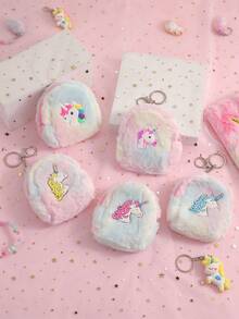 1 buah Dompet Koin Gantungan Kunci Bahan Plush Motif Unicorn untuk Anak Perempuan, Tas Koin Mini Plush Gaya Manis dan Lucu, Hadiah Liburan dan Perjalanan Sehari-hari - MultiWarna - View 1