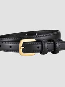 3pcs Women's Solid Square Buckle Decor Fashion Style Belts, Summer, Autumn, Halloween - A - View 2