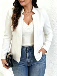 Women's Plus Size Fashion Casual Versatile White Long Sleeve Jacket, Regular Fit, Autumn - White - View 1