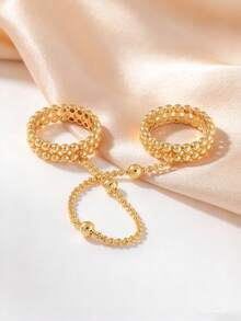 1pc 18K Gold-Plated Beaded Tassel Disc Chain Ring, Women's Jewelry For Parties And Daily Wear. Perfect For Wedding Or Ramadan Gifts - Gold - View 4