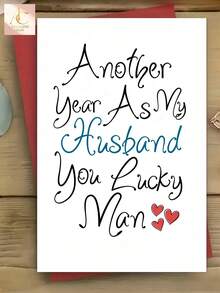 Funny Husband Anniversary Greeting Card, Sweet Hand Lettered Design, Another Year As My Husband You Lucky Man, Romantic Card For Him, Cute Gift For Wedding Anniversary Celebration - One Size Fits All - View 1