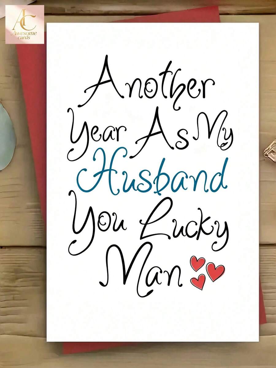 Funny Husband Anniversary Greeting Card, Sweet Hand Lettered Design, Another Year As My Husband You Lucky Man, Romantic Card For Him, Cute Gift For Wedding Anniversary Celebration - One Size Fits All - View 1