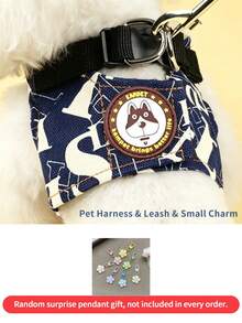 Set Harness dan Tali Hewan Peliharaan Multi-Gaya, 1 Liontin Kecil Acak, 6 Pilihan Pola, Harness Rompi Kucing & Anjing yang Dapat Diatur, Cocok untuk Hewan Peliharaan Kecil dan Sedang untuk Jalan-jalan di Luar Ruangan, Aksesoris Pakaian Hewan Peliharaan - MultiWarna - View 28