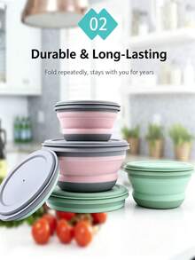 Collapsible Bowl With Lid, Portable Outdoor Folding Lunch Box, Retractable Bowl, Suitable For Travel And Office Storage - Multicolor - View 5