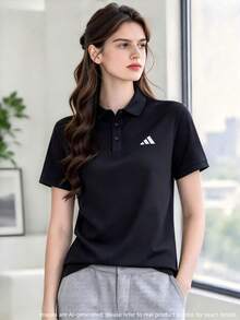 Adidas 【男女通用】短袖T恤健身訓練跑步運動服簡約翻領POLO衫休閒服HR8730 - 黑色 - 查看 2