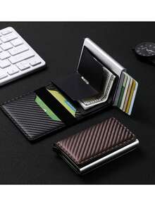 Mini Pop-Up Credit Card Holder Anti-Theft RFID Men's Wallet Multi-Slot Card Holder Ultra-Thin Carbon Fiber Card Case Aluminum Alloy Card Box Mini Ticket Holder Travel Document Organizer Portable Card Storage Bag - Multicolor - View 12