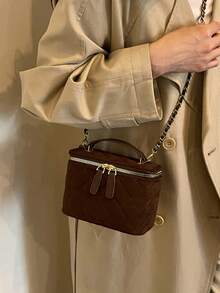 Autumn And Winter Suede Coffee Colored PU Material Women's Handbag, Exquisite And High-End Adjustable Chain Shoulder Strap Shoulder Bag/Crossbody Bag - Coffee Brown - View 3