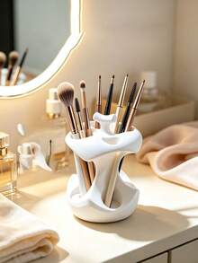 1pc Multi-Functional Creative Shaped Storage Rack, Bathroom Electric Toothbrush Holder, Can Store Makeup Brushes, Pens, Suitable For Multiple Scenes, Can Be Used On Washbasin, Vanity, Desk, Minimalist Personalized Design, Practical Storage And Decorative Ornament For Home Desktop And Bathroom - White - View 3
