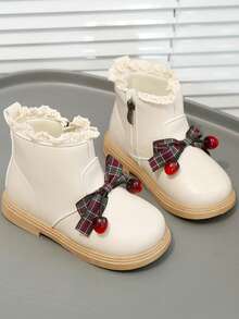 Girls' Comfortable Versatile Sweet Lace Bow Ankle Boots - Beige - View 2