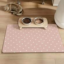 Light Pink Polka Dot Pet Feeding Mat, Non-Slip Rubber Bottom, White Polka Dot Design, Easy-To-Clean Surface, Suitable For Pet Dining Area And Litter Box, Cute Multi-Purpose Mat - Multicolor - View 6