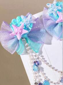 1-Piece Set Multi-Color Double-Layer Bow Mermaid Tail Starfish Pearl Detachable Forehead Ornament Mesh Shell Bead - Multicolor - View 2