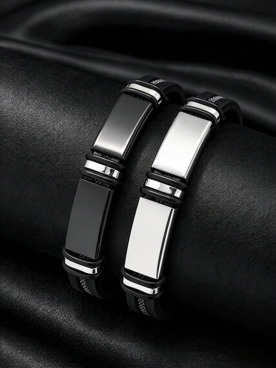 1PC Fashion Men Stainless Steel Bracelet, Hip Hop Punk Silicone Bangle, Men Jewelry Accessories, Daily Wear Ornament For Men