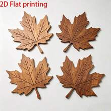 2D Flat 4pcs Maple Leaf Illustration Wooden Heat-Insulating Coasters, Highly Attractive Desktop Decoration Cup Mats, Essential Home Decor, Unique And Thoughtful Christmas Holiday Gift, Suitable For All Seasons, Applicable For Cups, Home Kitchen Dining Table Decoration Mats, Kitchen And Dining Room Decor - View 3