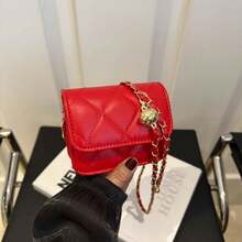 Girls' Vintage Rhombus Chain Mini Crossbody Bag, Adjustable Metal Chain Shoulder Strap, Versatile Flap Shoulder Bag - A - View 6
