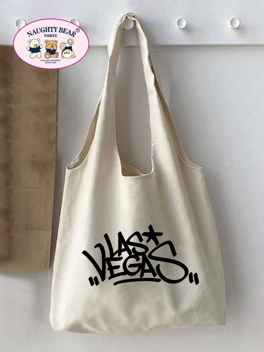 時尚簡約百搭字母印花女款托特包 - 米色 - 查看 1
