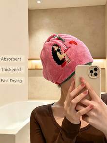 1/2/3pcs Topi Pengering Rambut Bordir Tebal | 25*65cm Bulu Karang Cepat Kering Menyerap | Topi Mandi Multifungsi untuk Rumah, Hotel, dan Perjalanan - berwarna merah muda - View 1