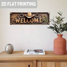 2D Flat Country Style Welcome Wooden Sign, With Cowboy Hat And Rope Wall Decor, Western Theme, Farm, Bar, Entrance Decor Sign, 5.0X16.0 Inches - A - View 3