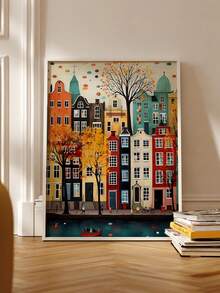 1pc Colorful House Oil Painting, Fashion Canvas Art Print - Perfect Choice For Living Room And Bedroom Decor, Ideal Gift For Any Occasion - Multicolor - View 1