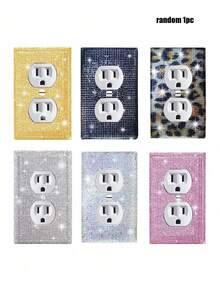 1pc Power Socket Panel Cover/Outlet Protector, Silver Rhinestone Inlaid Shiny Decorative Light Switch Panel (Suitable For Bedroom And Home Decor); Also Includes Home Decor Stickers/Wall Decals/Vinyl Stickers, Suitable For Spring Home Refresh, Decorative Accents And As Birthday Or Graduation Gifts. - Multiple Styles - View 9