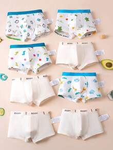 8pcs/Pack Boys Comfortable Soft Cartoon Dinosaur Party, Excavator Construction Vehicle Print Boxer Briefs For Toddler And Young Boys - Multicolor - View 2