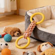 Durable Dog Rope Toy, Interactive Tug-Of-War Toy With 2 Rubber Rings, Thick Braided Cotton Rope Suitable For Small, Medium And Large Dogs, Outdoor Yard And Backyard Play, Dental Cleaning Chew Rope, Puppy Training And Boredom Relief Pet Supplies - Yellow - View 6