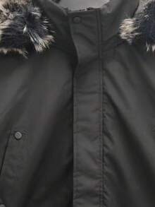 Men's Winter Hooded Padded Coat, Solid Color, Pockets, Regular Fit, Long Sleeve - Black - View 4