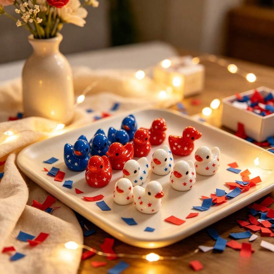 12Pcs Mini Resin Duck Figurines With Star Print, Red White Blue Tiny ...
